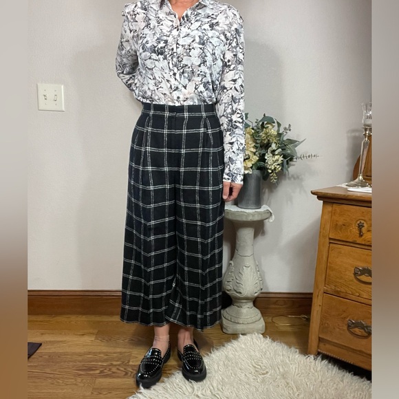 TIBI Salome Edie Plaid Culottes Virgin Wool Black & White Plaid Pants Size 4 - Picture 5 of 16